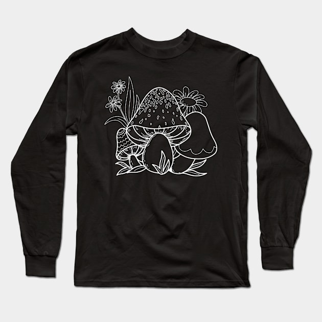 Mushroom Sprouts In Nature Line Art Design Long Sleeve T-Shirt by Promen Art